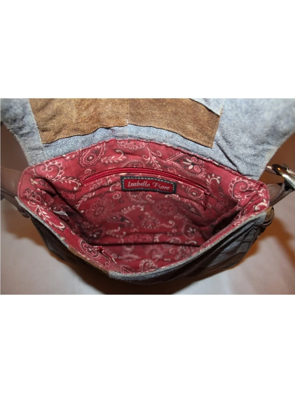 Isabella Fiore Denim PatchworkEmbroidered Boho Flap Hobo Shoulder Bag